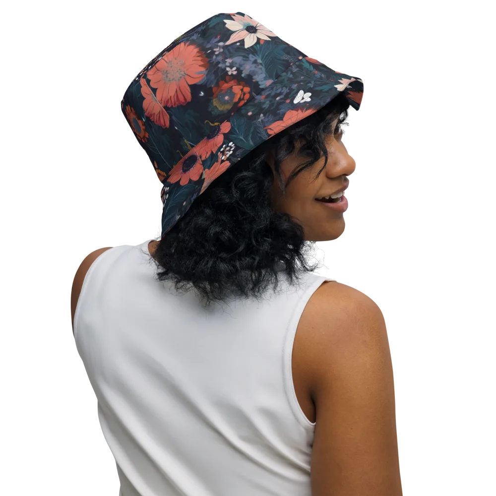 Coral Nocturne on Reversible Bucket Hat — Right Outside