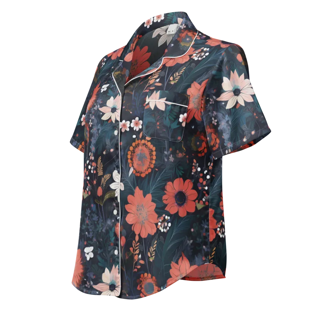 Coral Nocturne on Women's Short Sleeve Pajama Top — Left Front