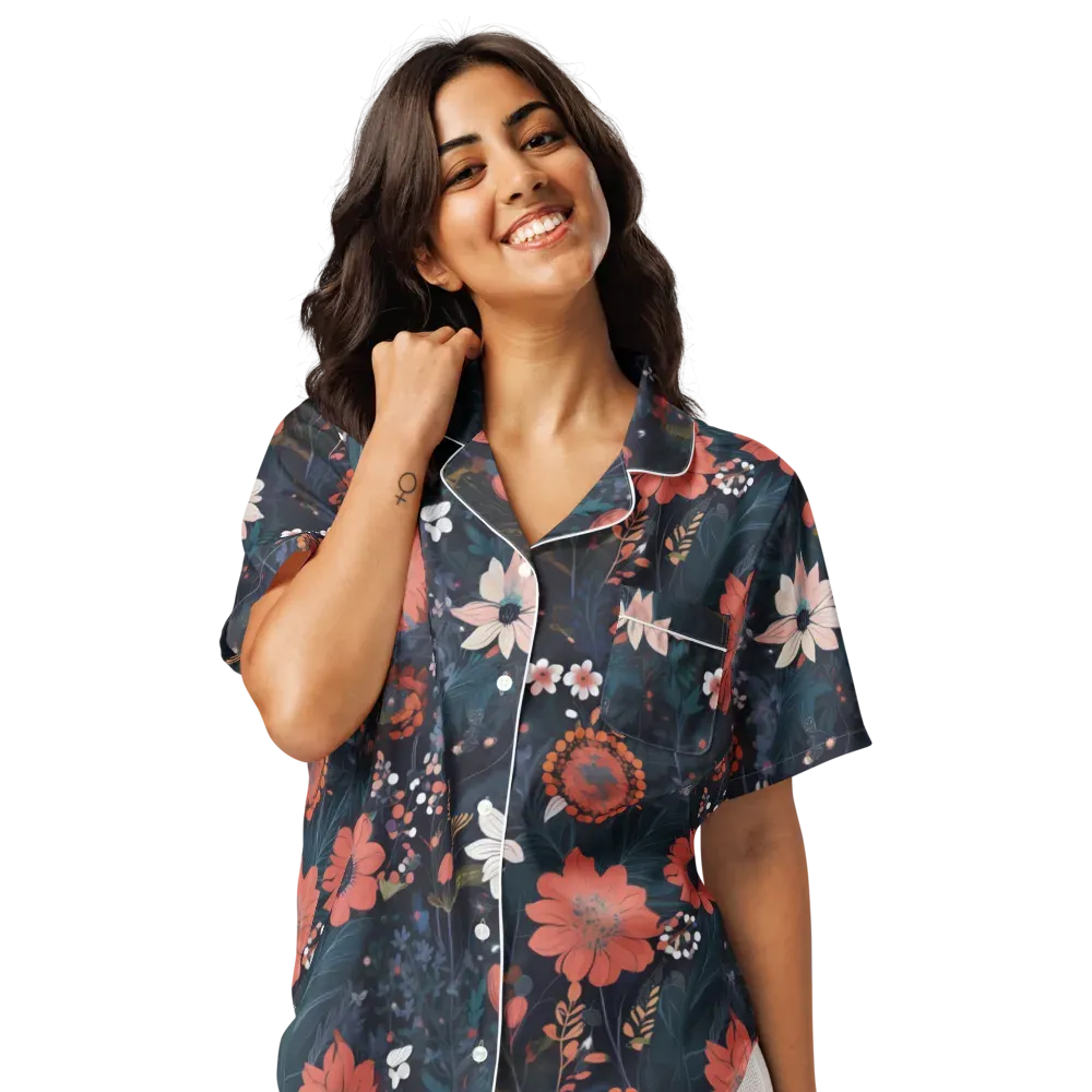 Coral Nocturne on Women's Short Sleeve Pajama Top — Front