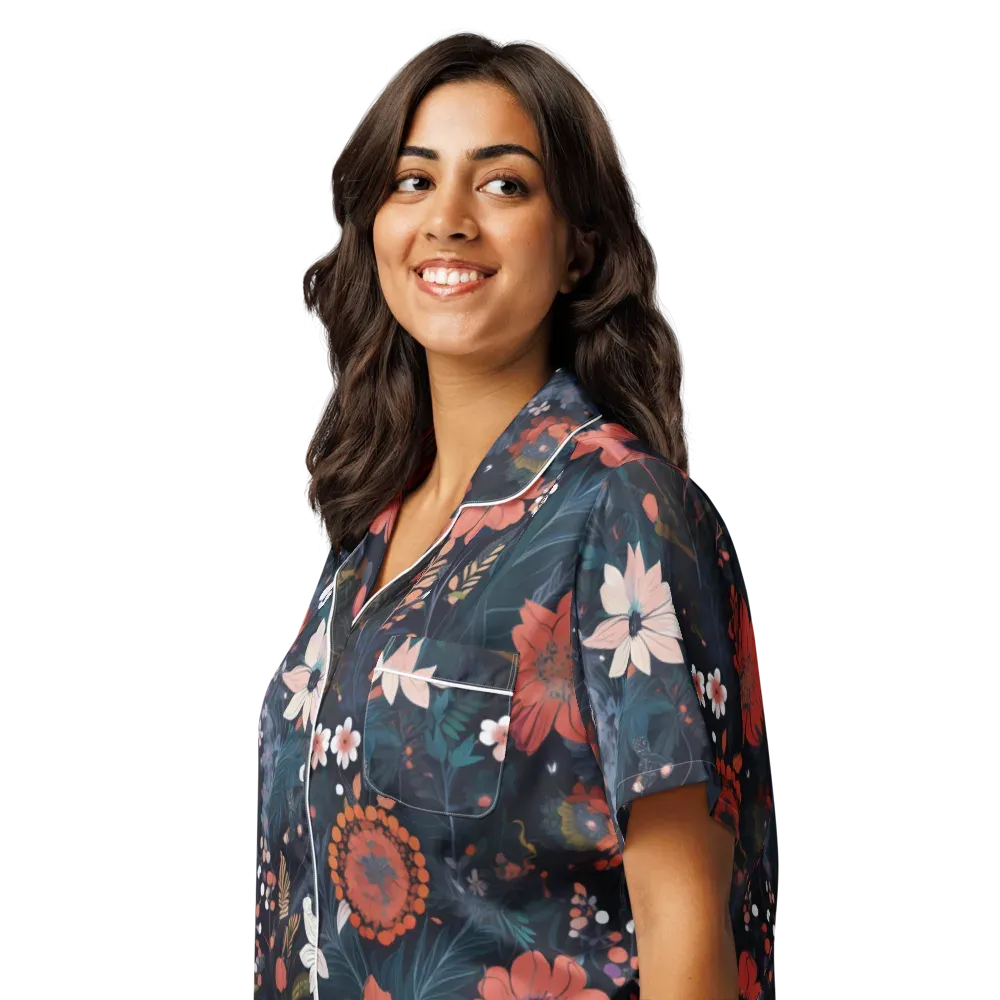 Coral Nocturne on Women's Short Sleeve Pajama Top — Left Front
