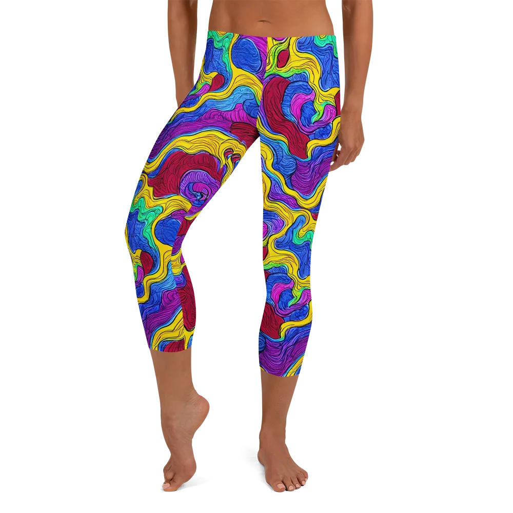 Neon Oceanic on Capri Leggings — Front