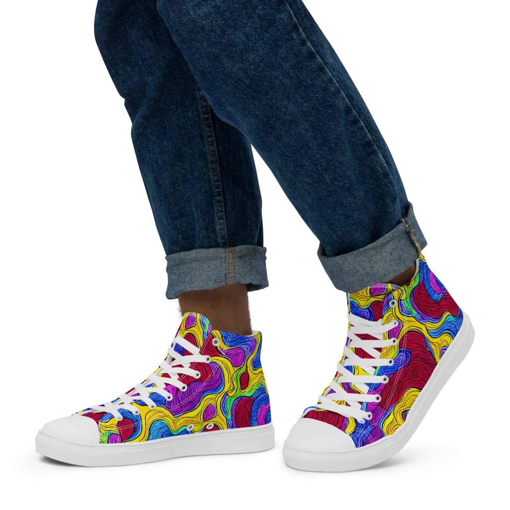Neon Oceanic on Men's High Top Canvas Shoes — Left