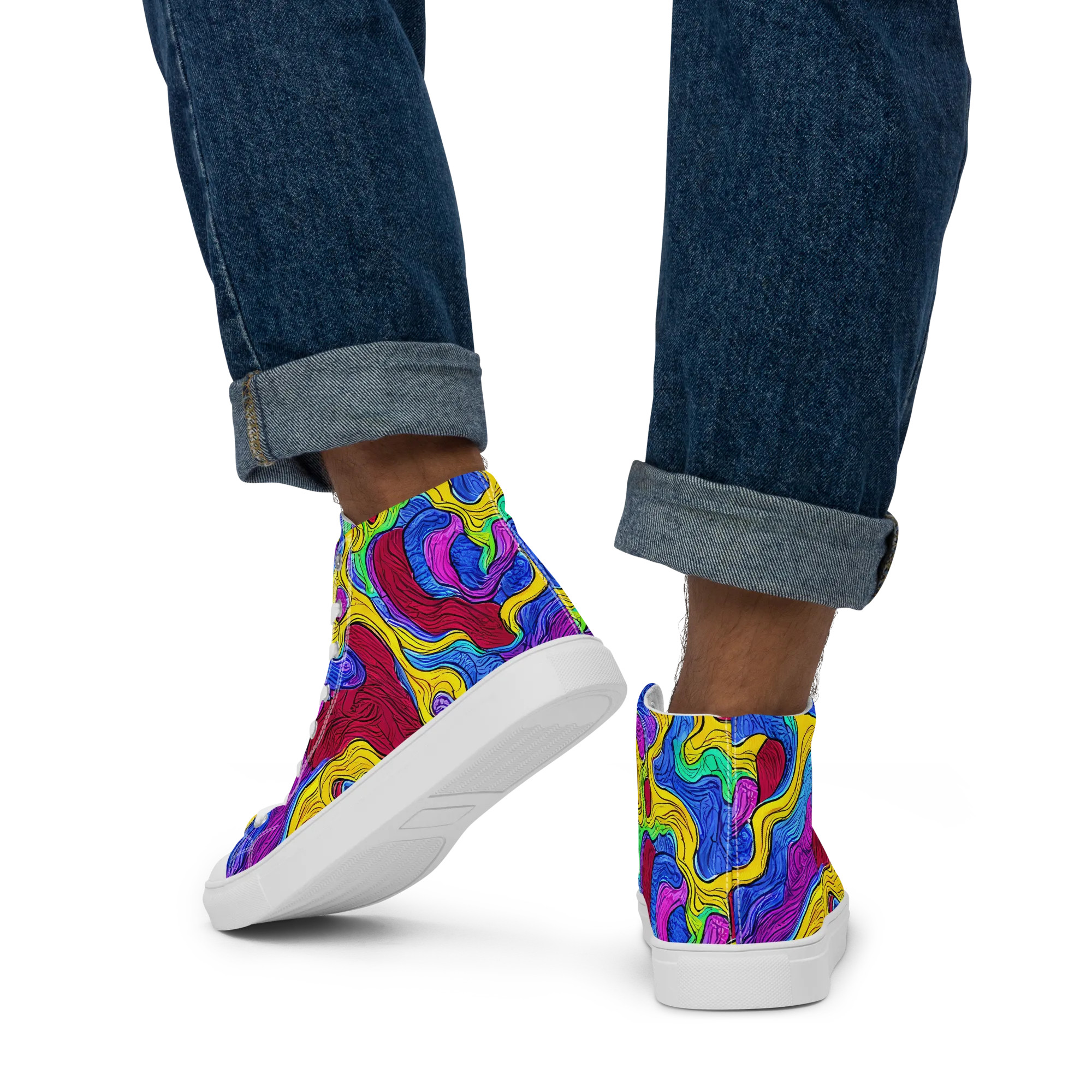 Neon Oceanic on Men's High Top Canvas Shoes — Back