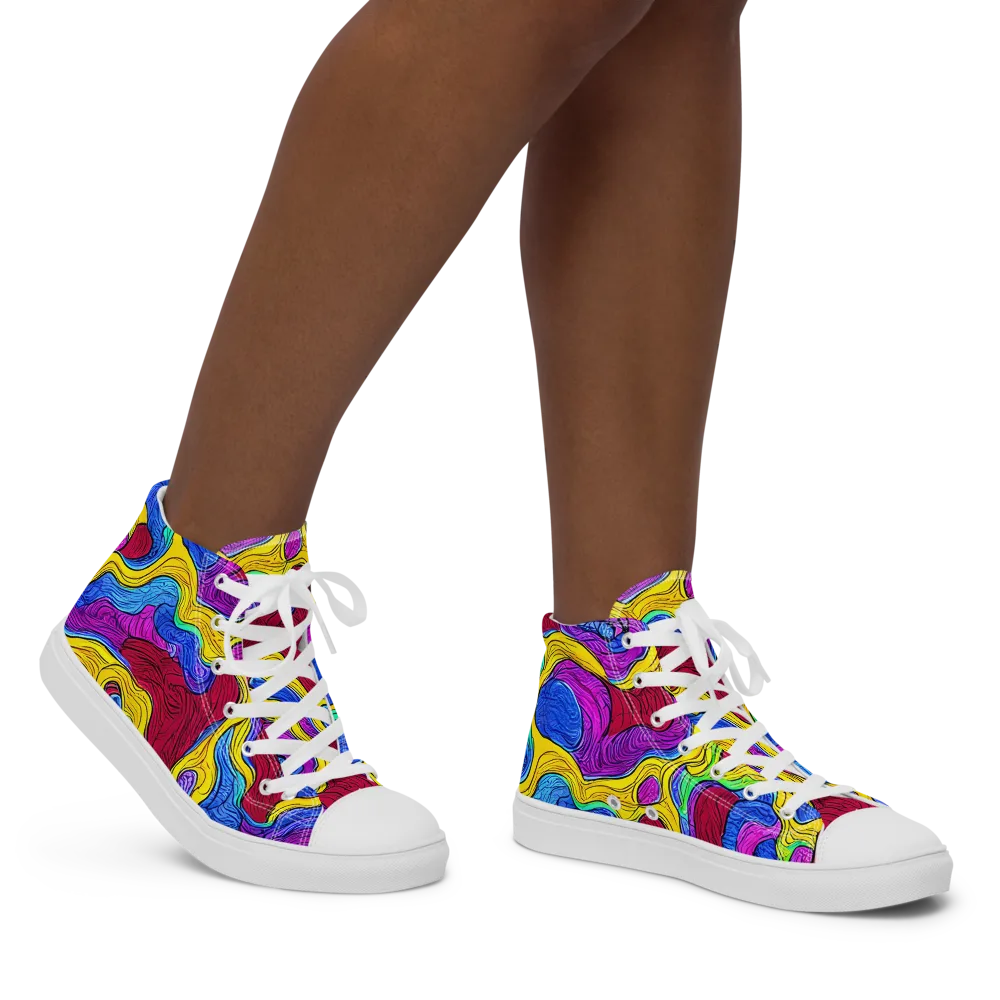 Neon Oceanic on Women's High Top Canvas Shoes — Right