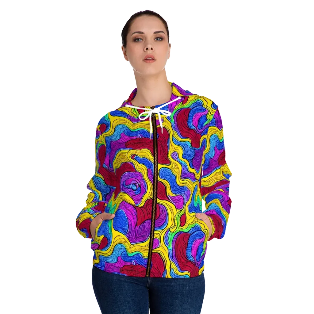 Neon Oceanic on Women's Full-Zip Hoodie — Front On Person