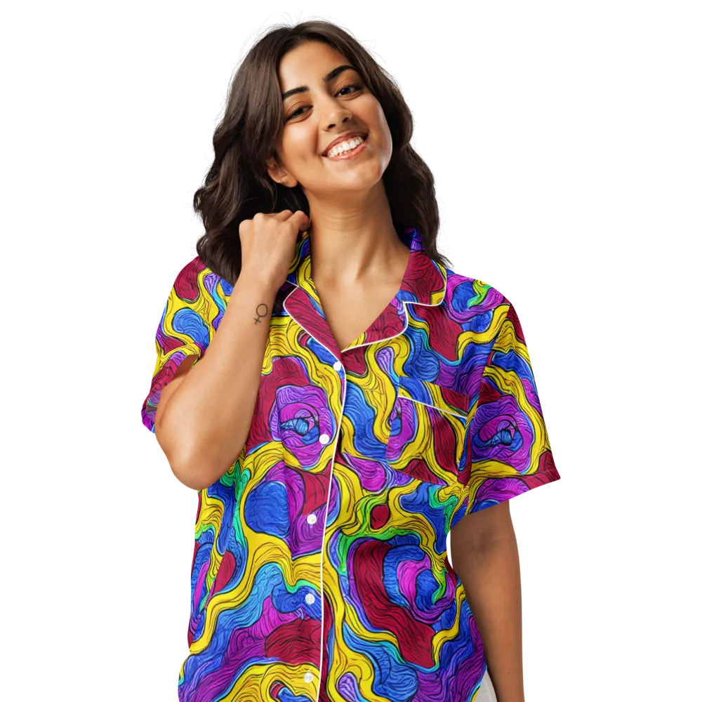 Neon Oceanic on Women's Short Sleeve Pajama Top — Front