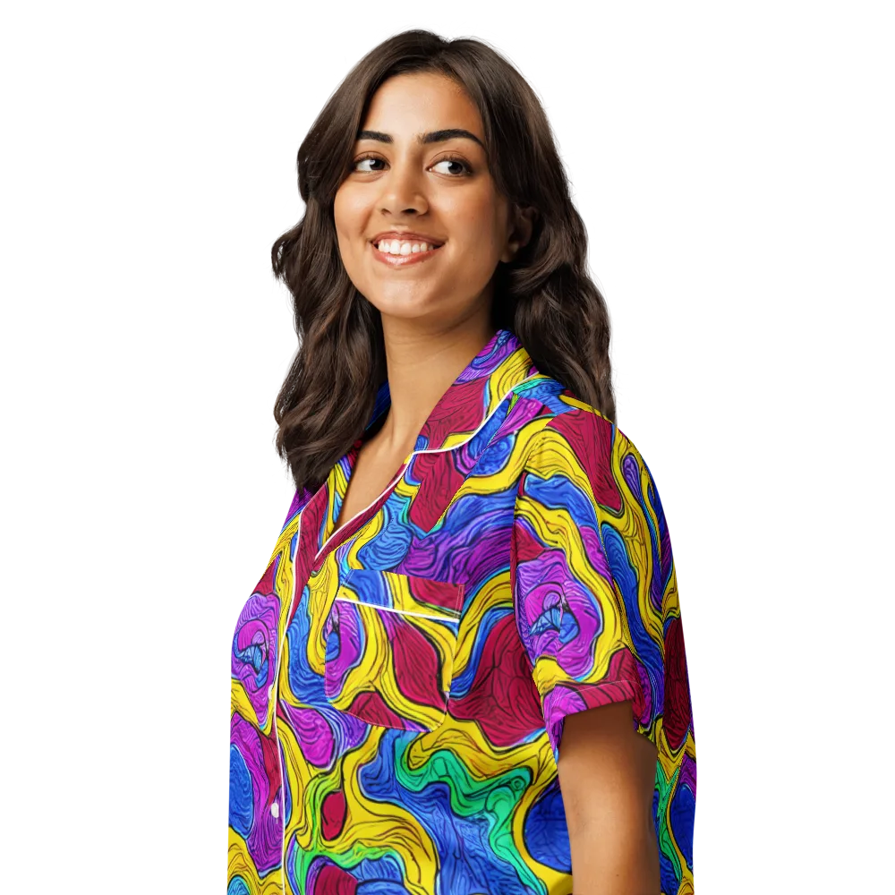 Neon Oceanic on Women's Short Sleeve Pajama Top — Left Front