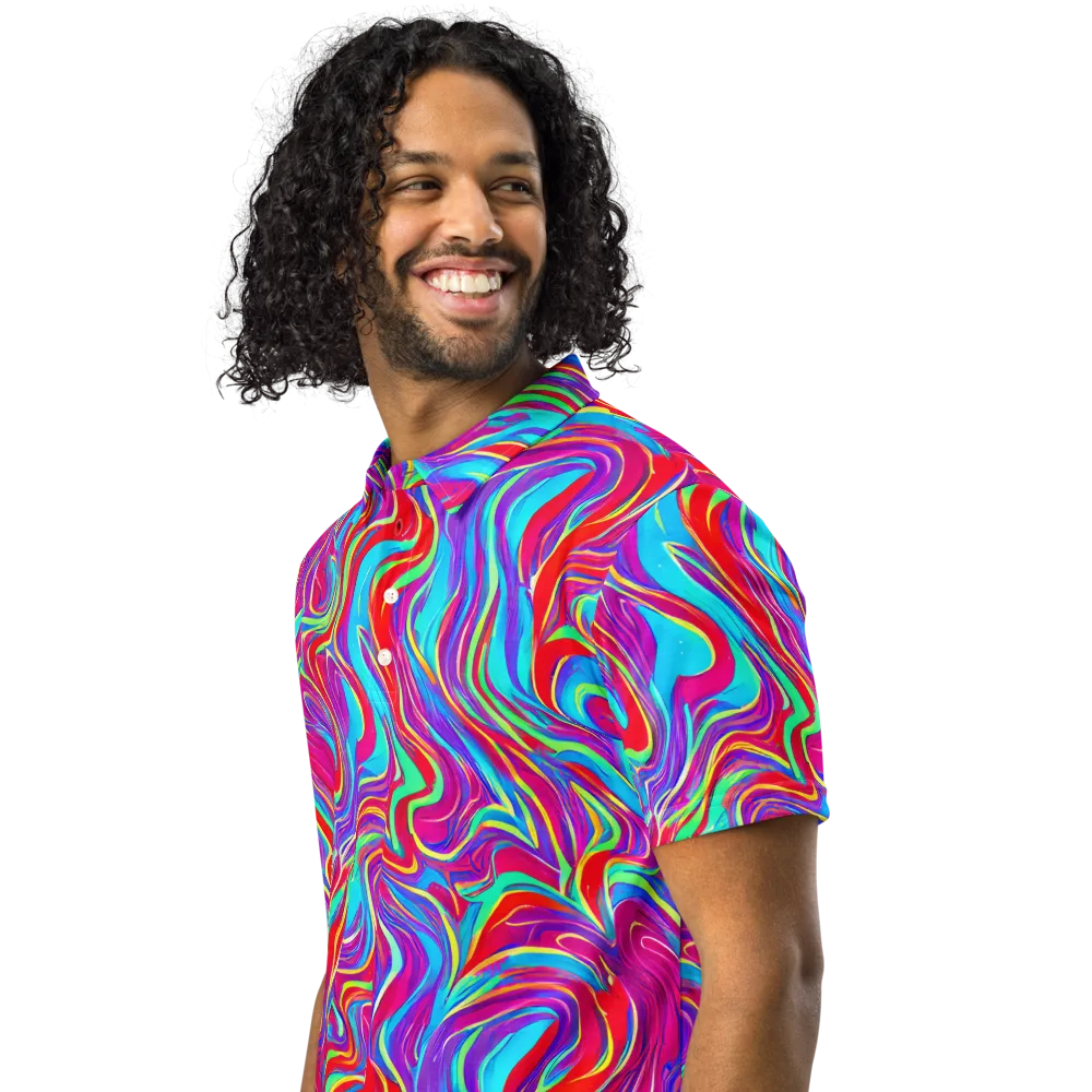 Rainbow Turbulence on Men's Slim Fit Polo Shirt — Left Front