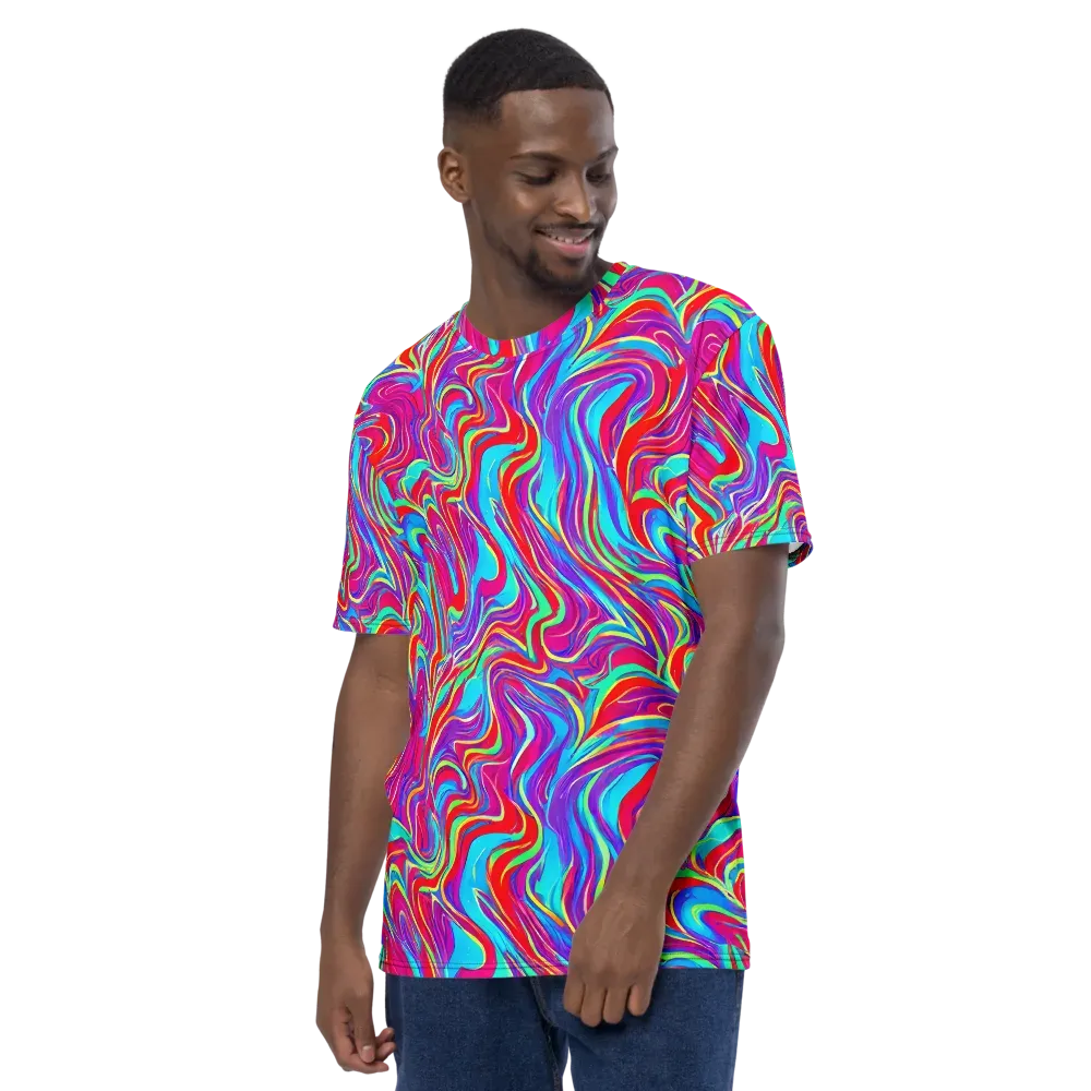 Rainbow Turbulence on Men's Crew Neck T-Shirt — Left
