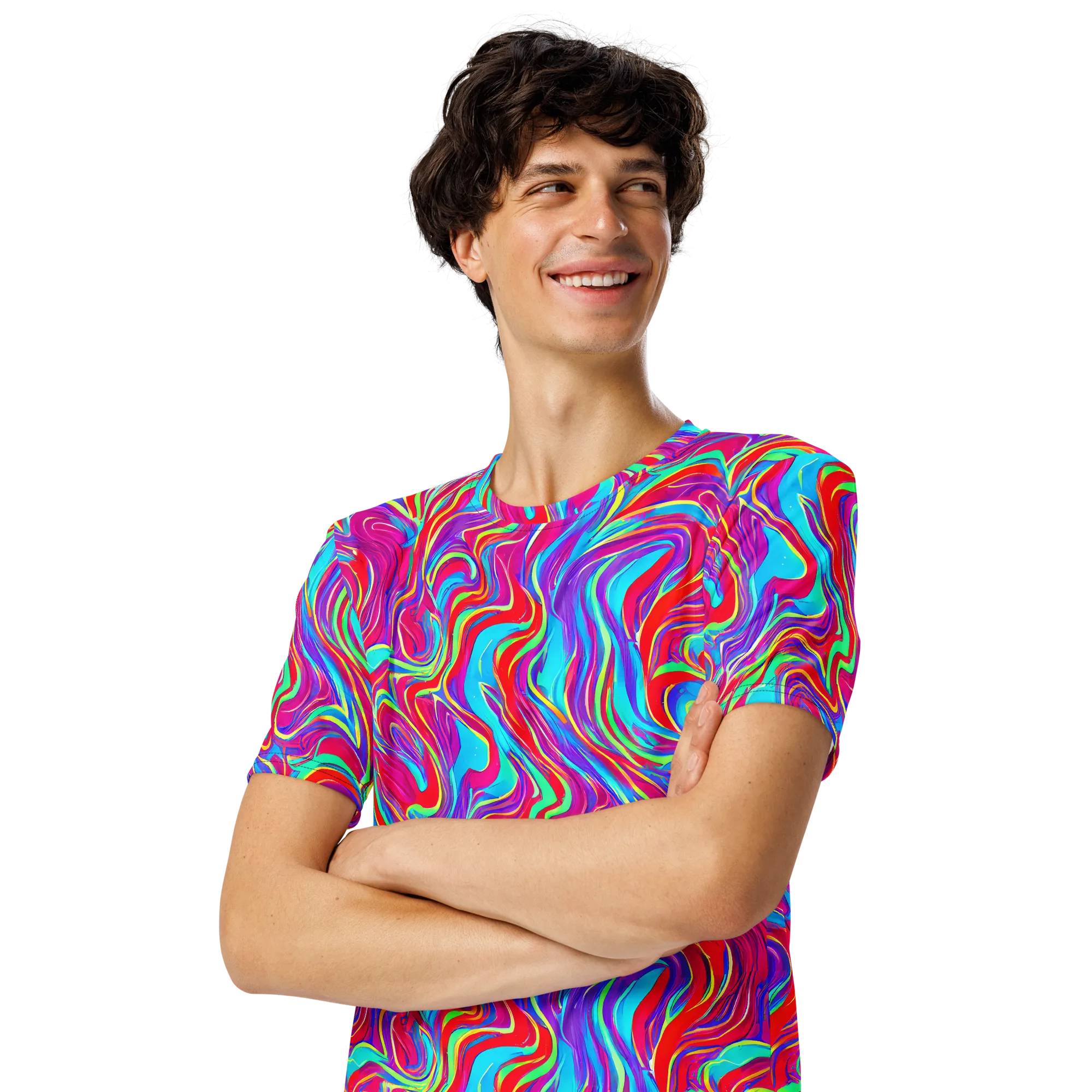 Rainbow Turbulence on Men's Crew Neck T-Shirt — Left Front