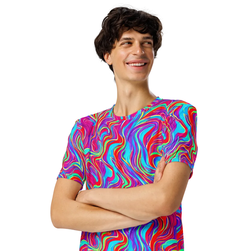 Rainbow Turbulence on Men's Crew Neck T-Shirt — Left Front
