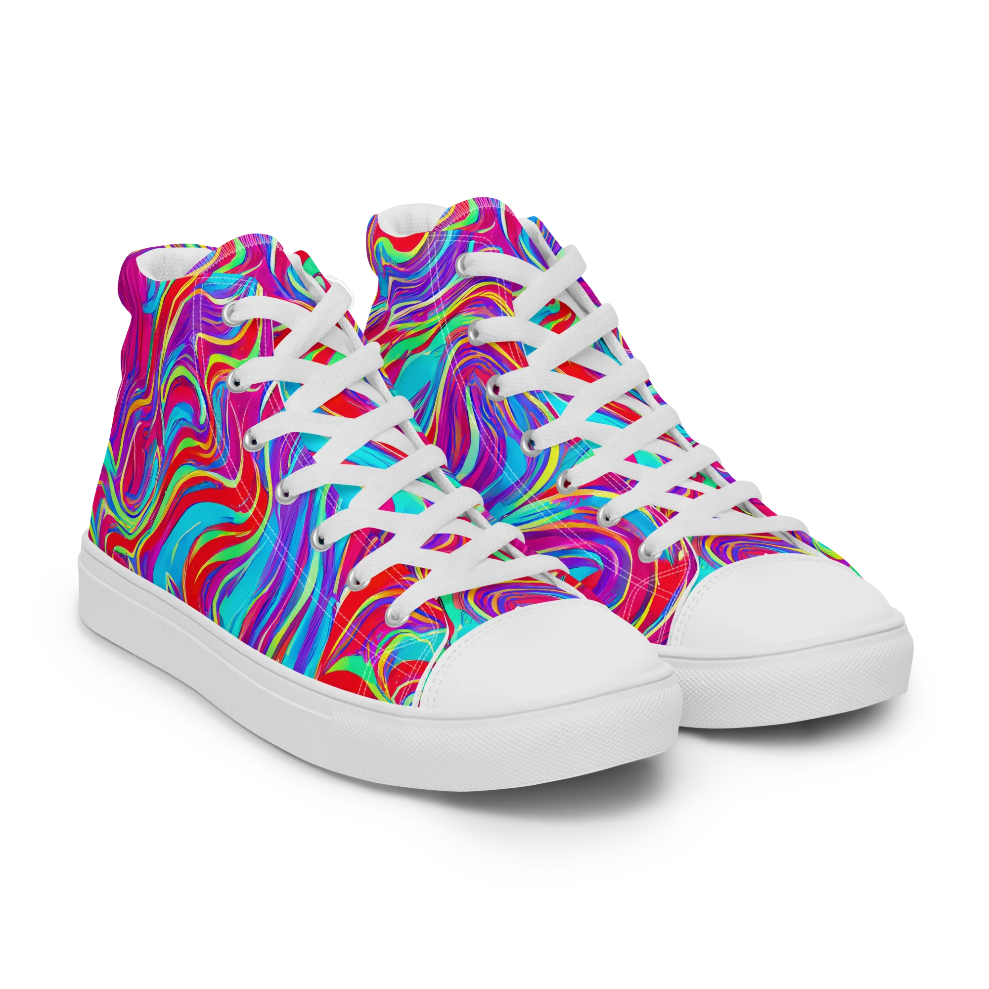 Rainbow Turbulence on Men's High Top Canvas Shoes — Right Front