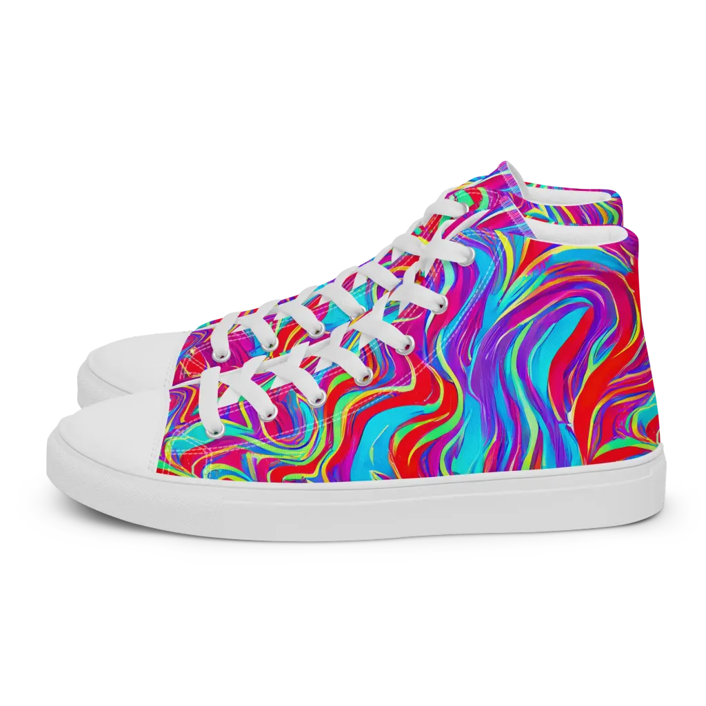Rainbow Turbulence on Men's High Top Canvas Shoes — Left