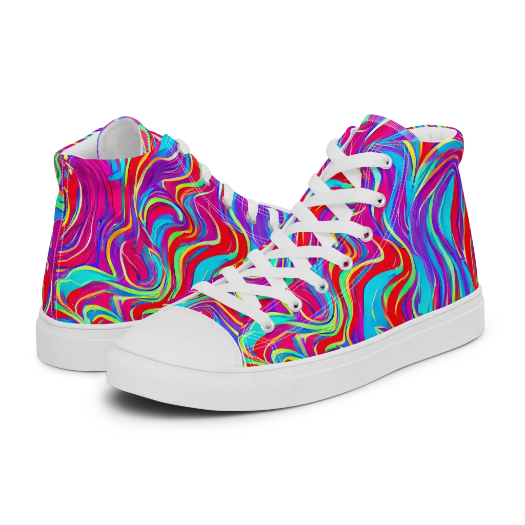 Rainbow Turbulence on Men's High Top Canvas Shoes — Left