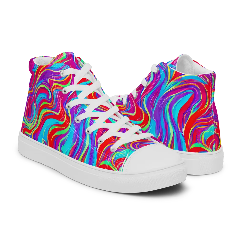 Rainbow Turbulence on Men's High Top Canvas Shoes — Right
