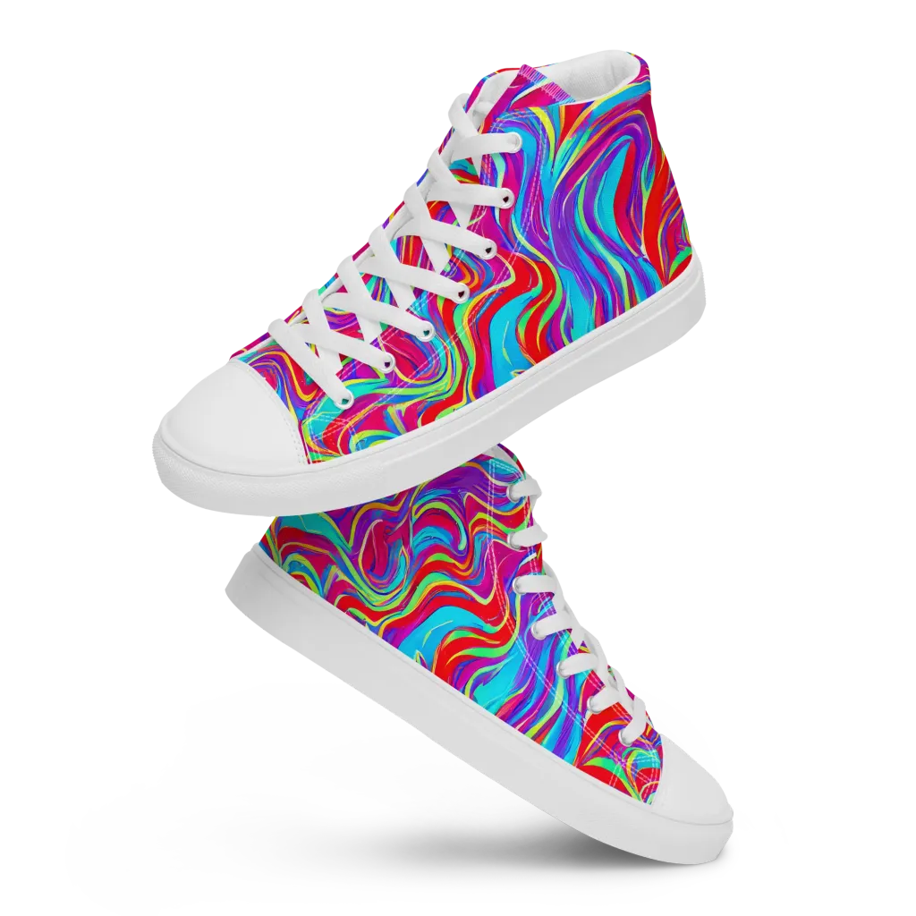 Rainbow Turbulence on Men's High Top Canvas Shoes — Front