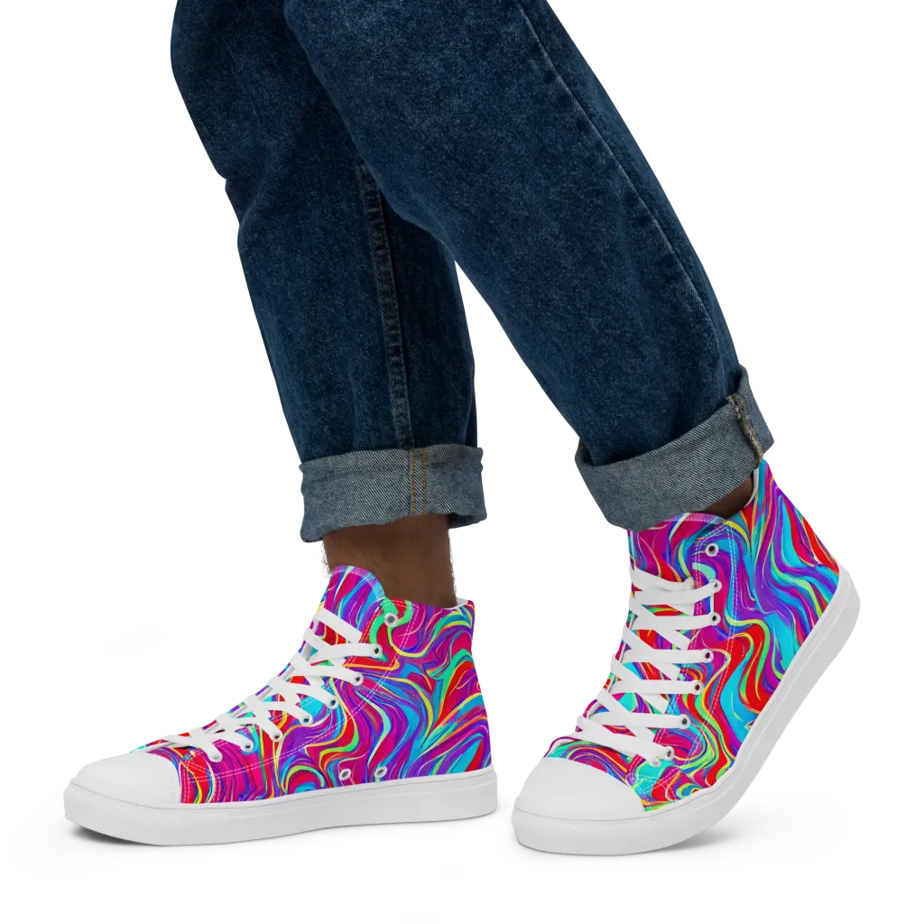 Rainbow Turbulence on Men's High Top Canvas Shoes — Left