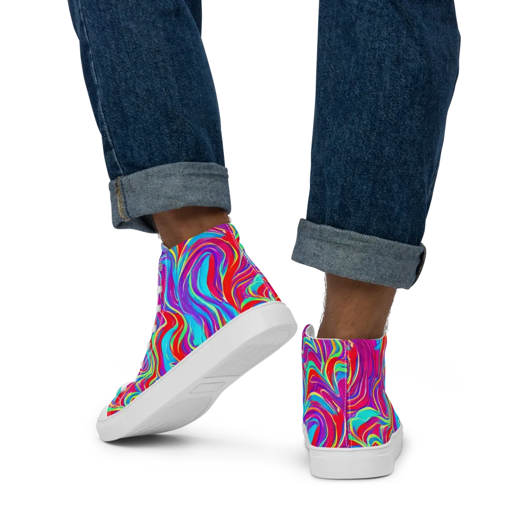 Rainbow Turbulence on Men's High Top Canvas Shoes — Back