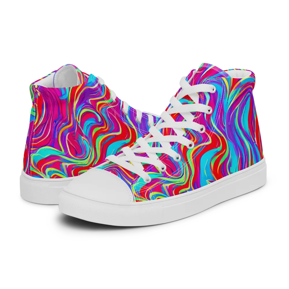 Rainbow Turbulence on Women's High Top Canvas Shoes — Left