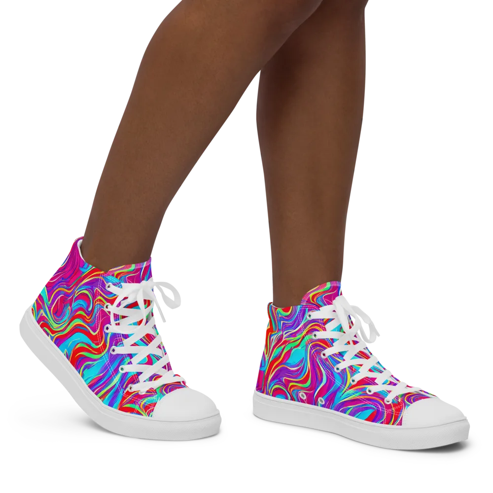 Rainbow Turbulence on Women's High Top Canvas Shoes — Right