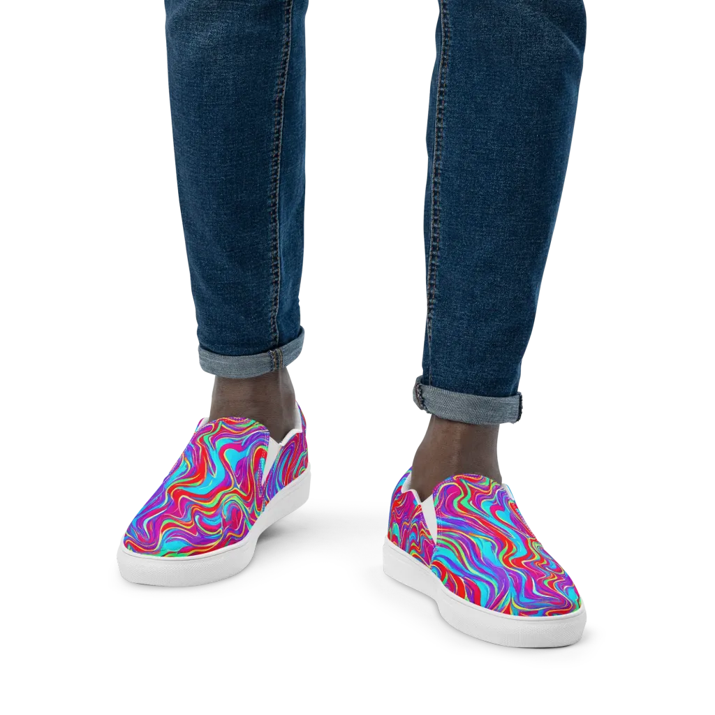 Rainbow Turbulence on Men's Slip-On Canvas Shoes — Front