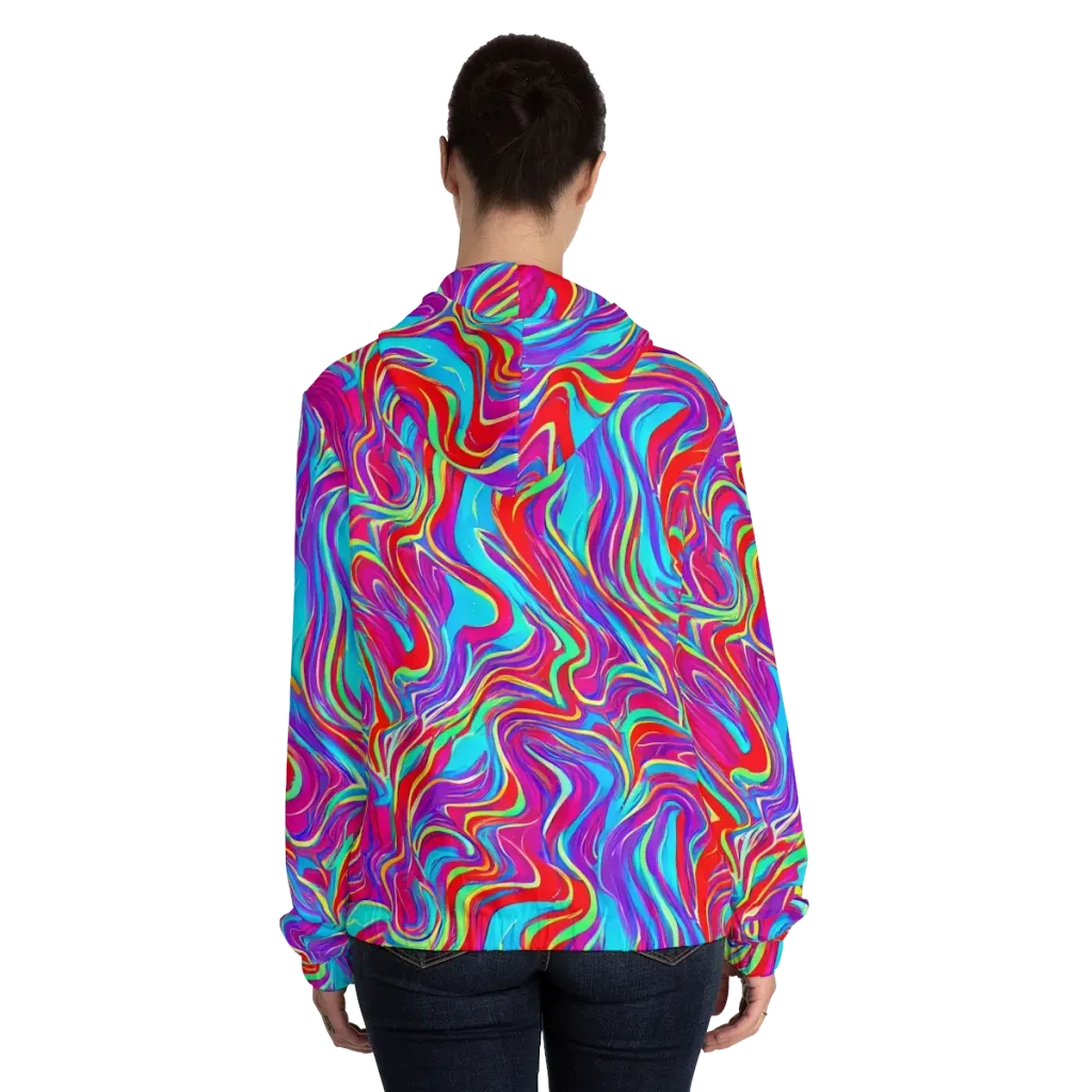 Rainbow Turbulence on Women's Full-Zip Hoodie — Back On Person