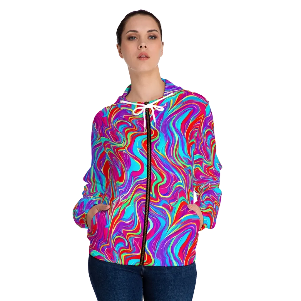 Rainbow Turbulence on Women's Full-Zip Hoodie — Front On Person