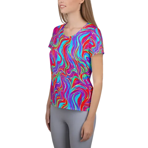 Rainbow Turbulence on a Women's Athletic T-Shirt