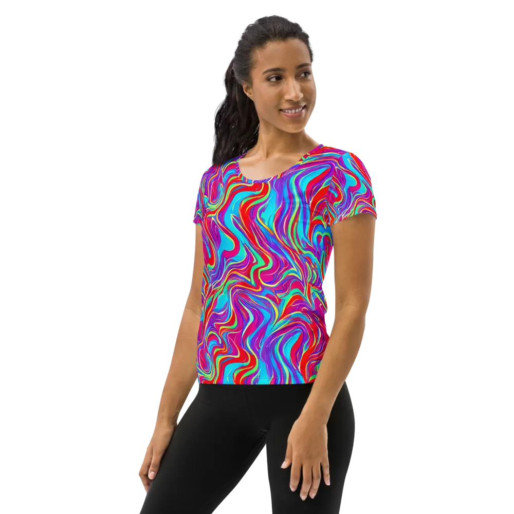 Rainbow Turbulence on Women's Athletic T-Shirt — Left