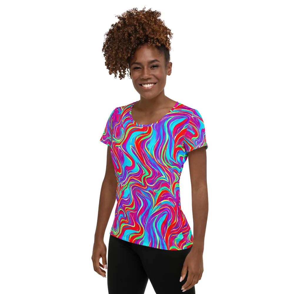 Rainbow Turbulence on Women's Athletic T-Shirt — Left