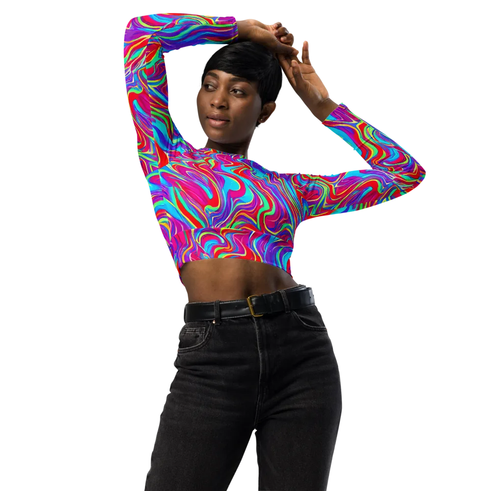 Rainbow Turbulence on Long Sleeve Crop Top — Front