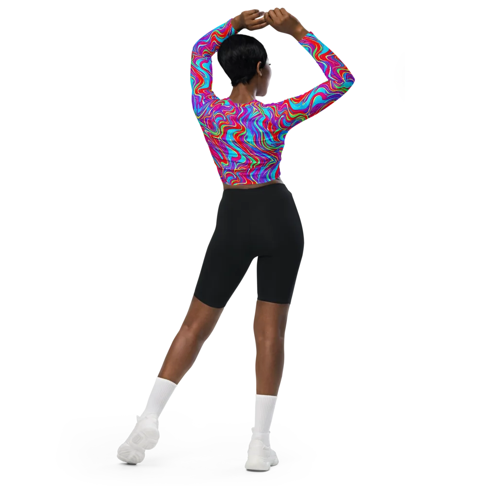 Rainbow Turbulence on Long Sleeve Crop Top — Back