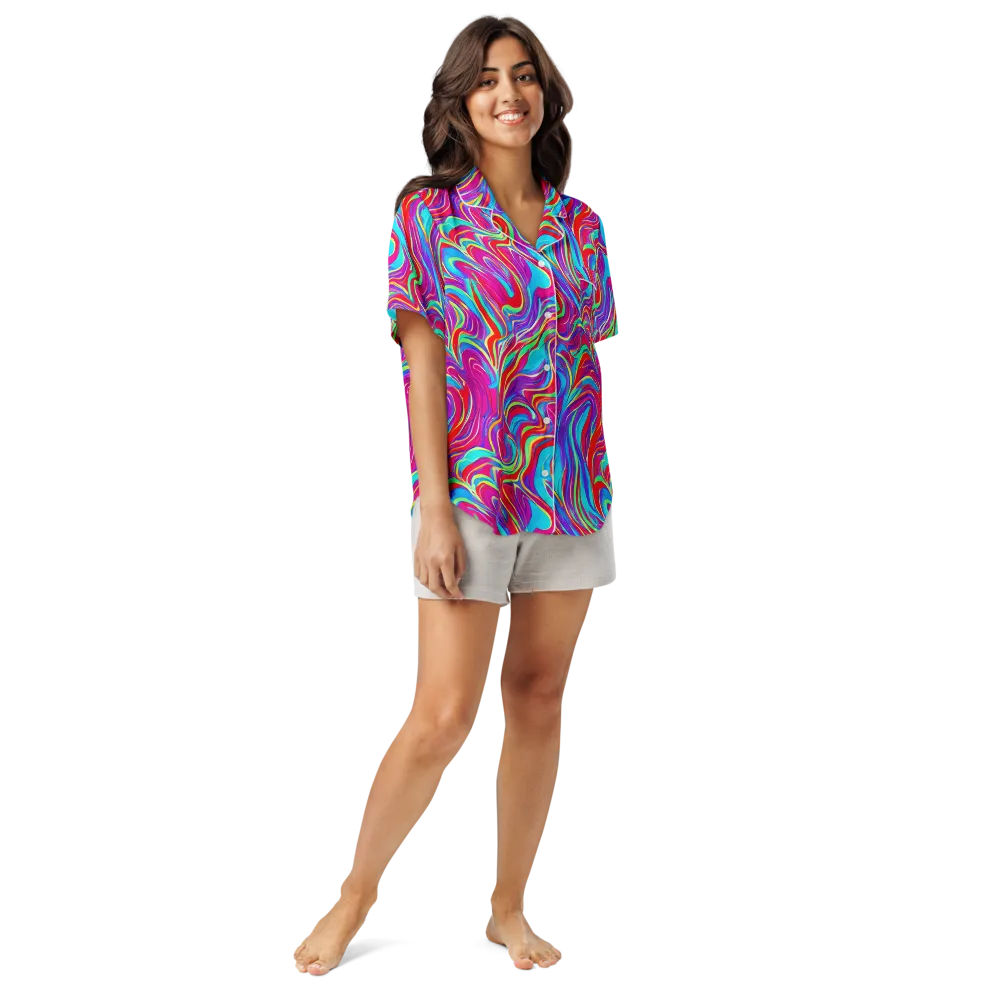 Rainbow Turbulence on Women's Short Sleeve Pajama Top — Front