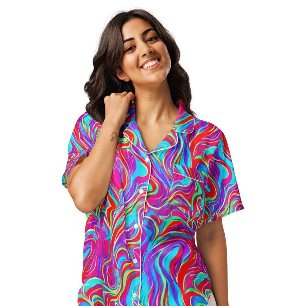 Rainbow Turbulence on Women's Short Sleeve Pajama Top — Front