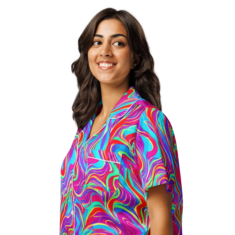 Rainbow Turbulence on Women's Short Sleeve Pajama Top — Left Front