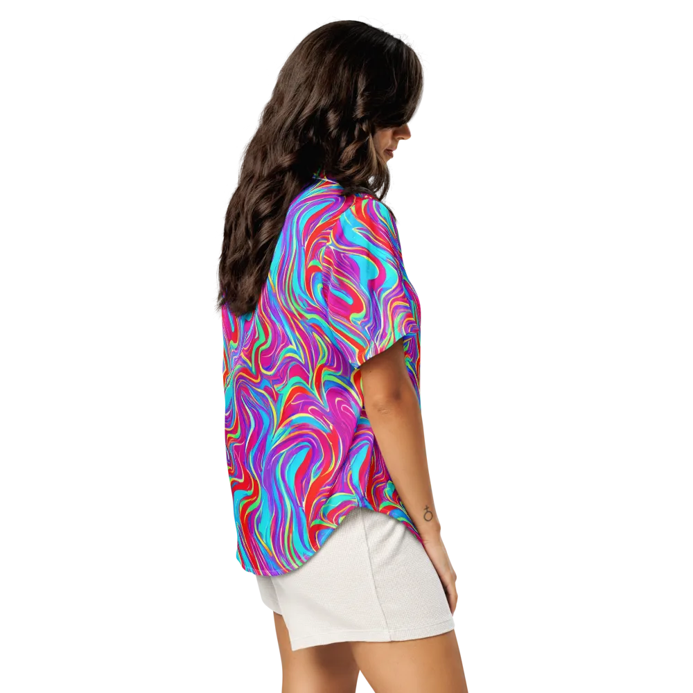 Rainbow Turbulence on Women's Short Sleeve Pajama Top — Right Back