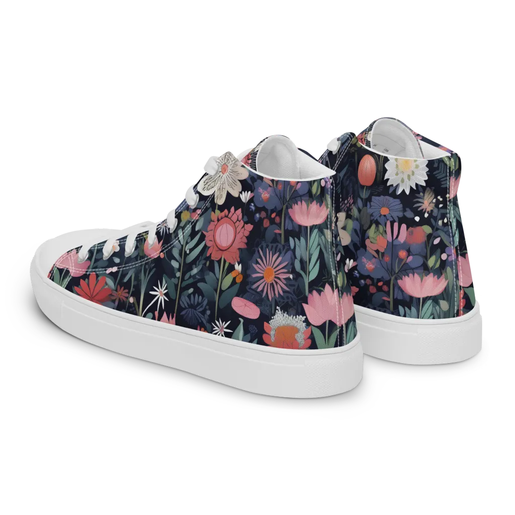 Twilight Bloom on Men's High Top Canvas Shoes — Left Back