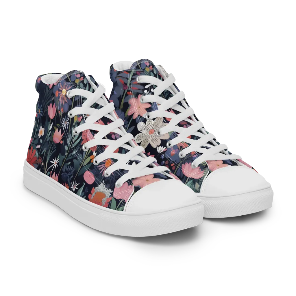 Twilight Bloom on Men's High Top Canvas Shoes — Right Front