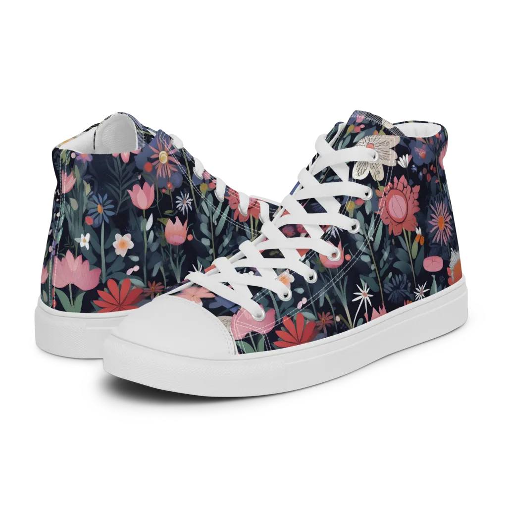 Twilight Bloom on Men's High Top Canvas Shoes — Left
