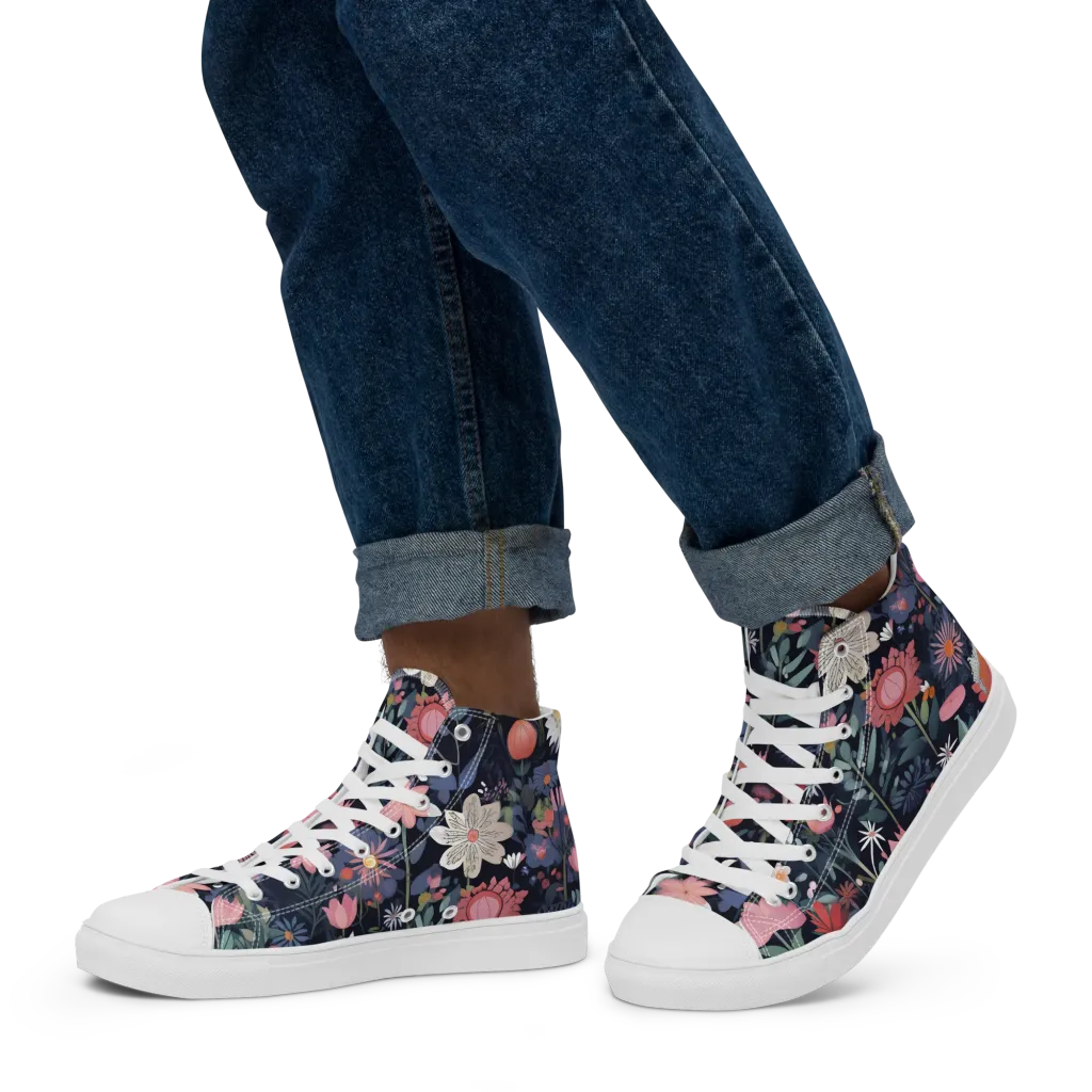 Twilight Bloom on Men's High Top Canvas Shoes — Left