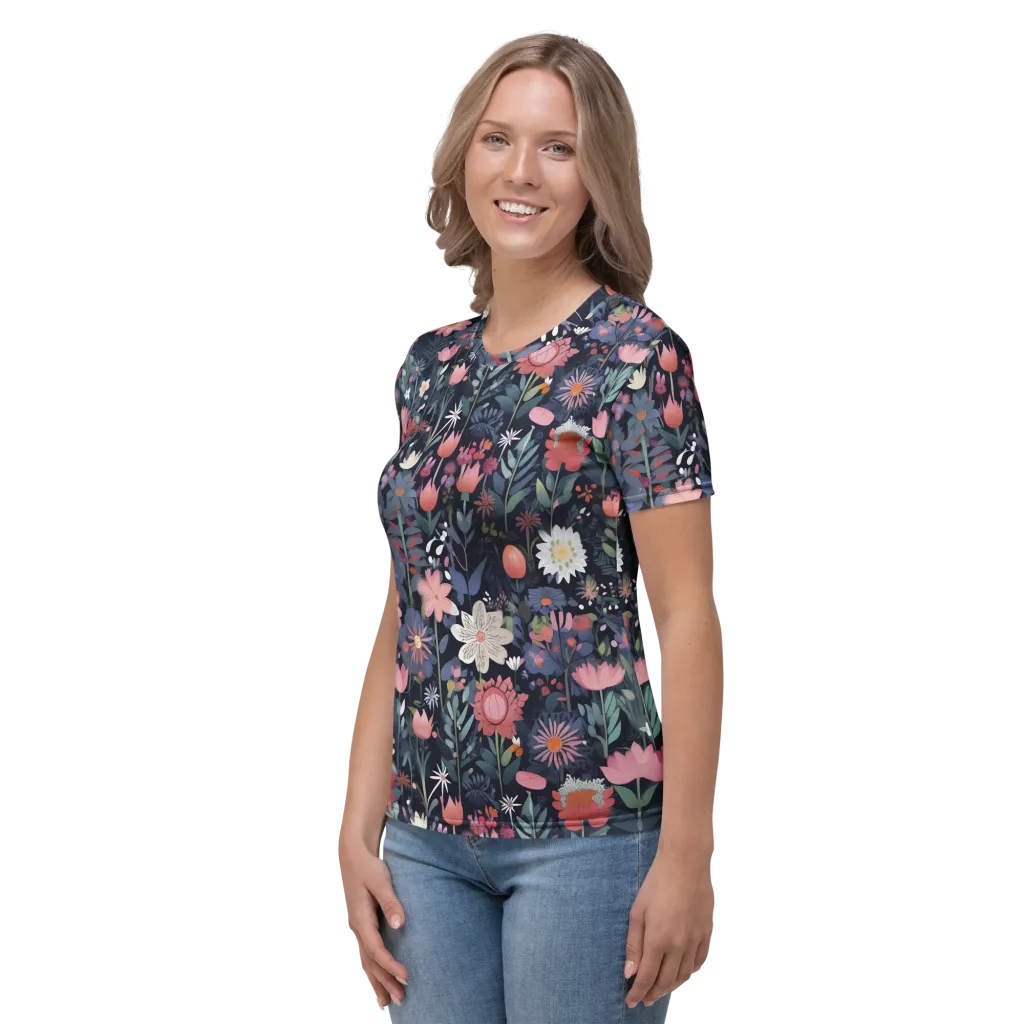 Twilight Bloom on Women's Crew Neck T-Shirt — Left