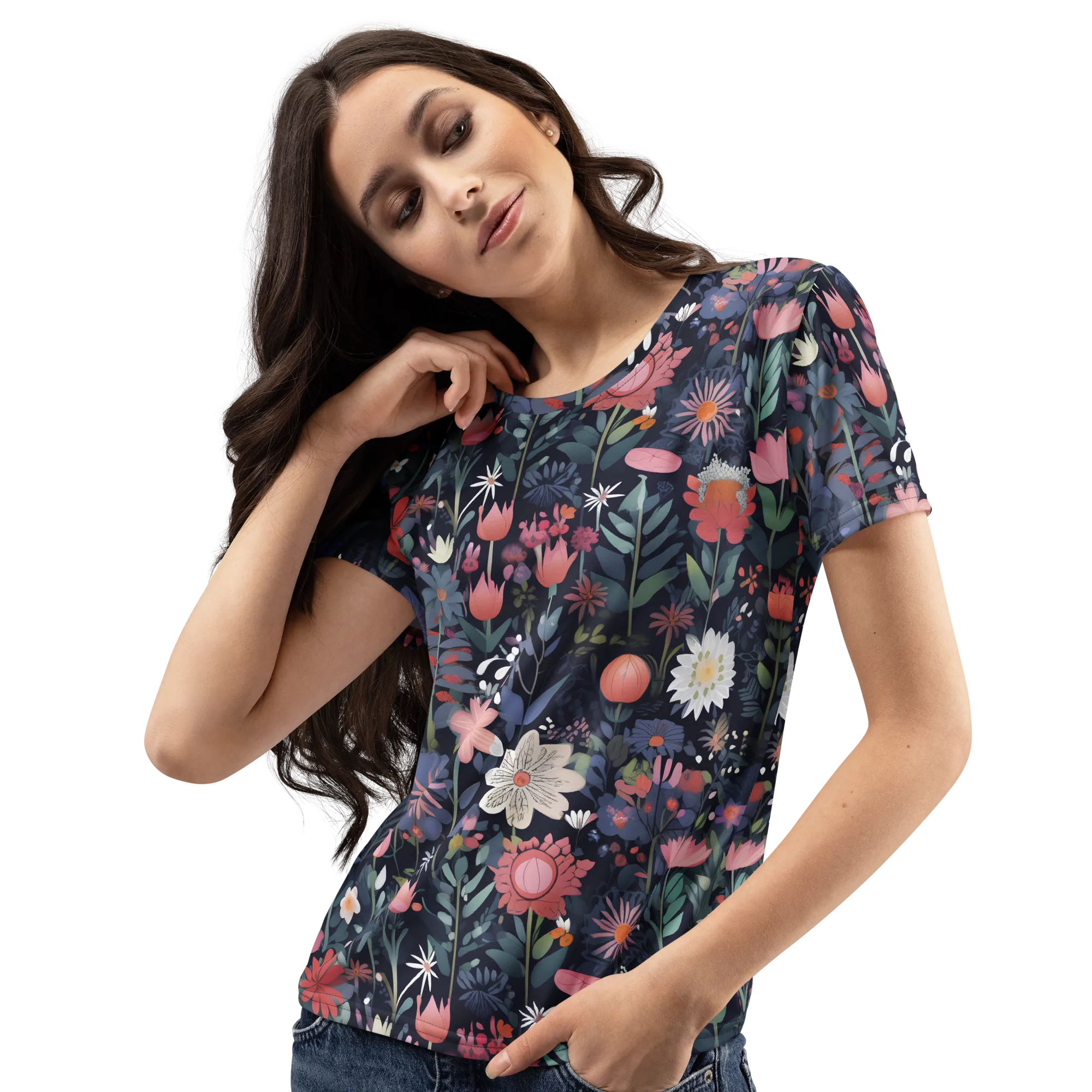 Twilight Bloom on Women's Crew Neck T-Shirt — Left Front