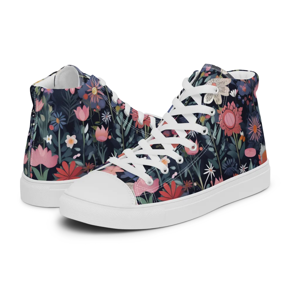 Twilight Bloom on Women's High Top Canvas Shoes — Left