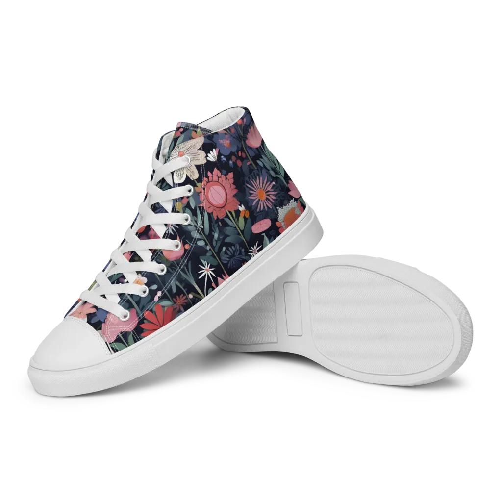 Twilight Bloom on Women's High Top Canvas Shoes — Left