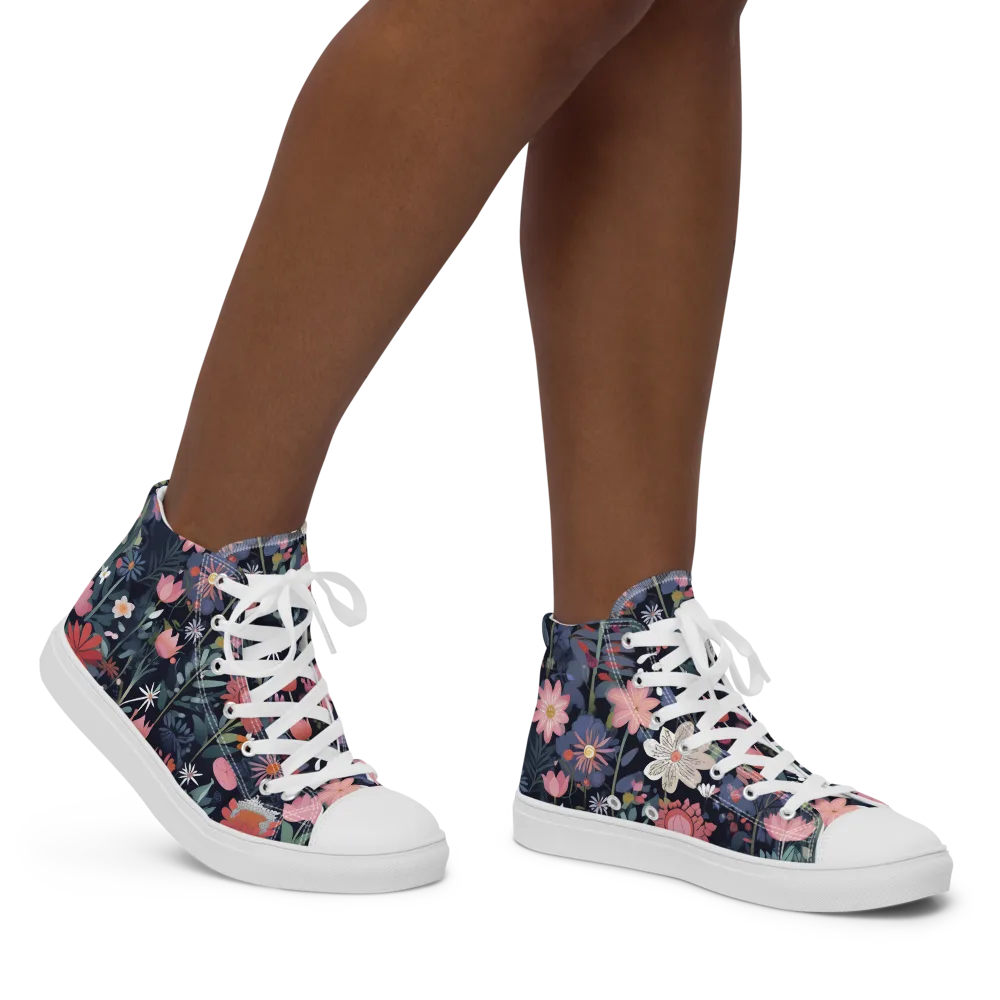 Twilight Bloom on Women's High Top Canvas Shoes — Right