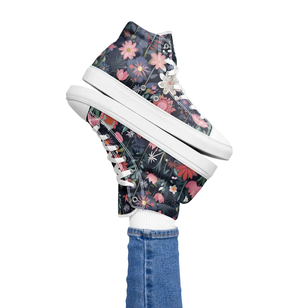 Twilight Bloom on Women's High Top Canvas Shoes — Left