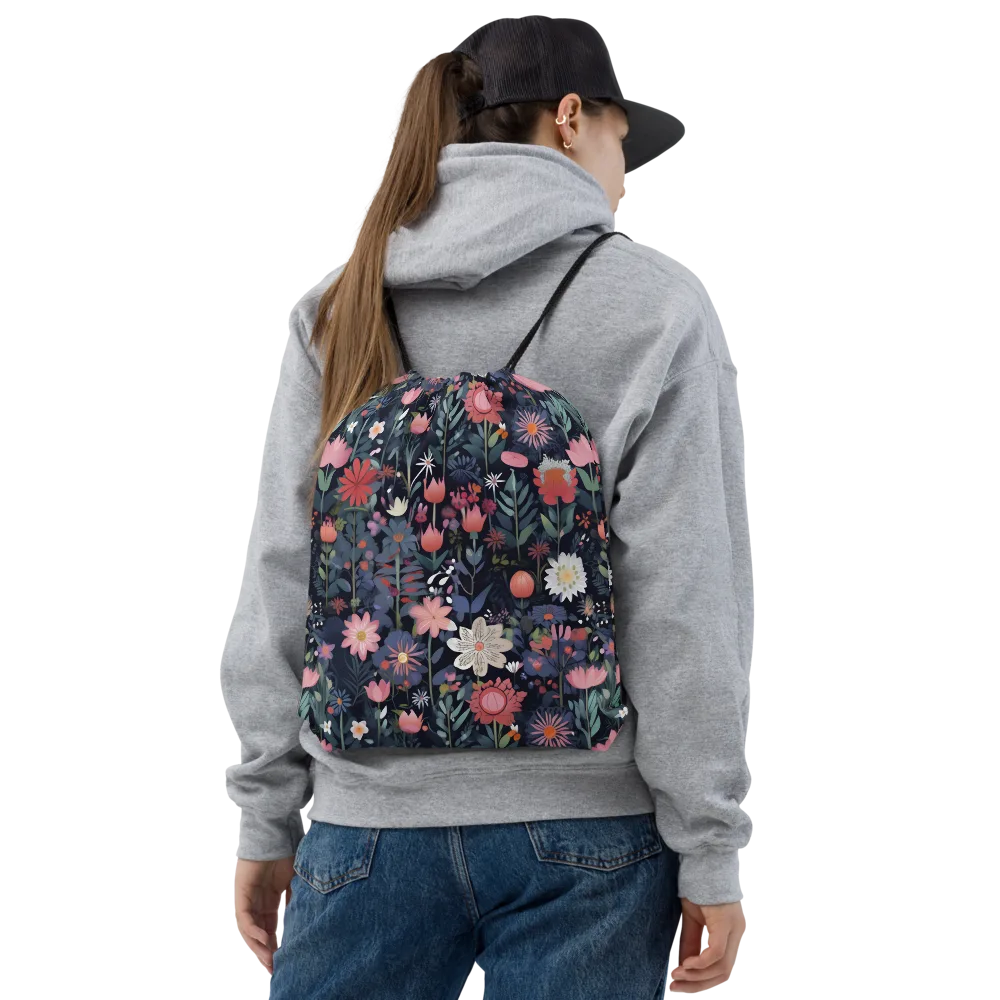 Twilight Bloom on Drawstring Bag — Front