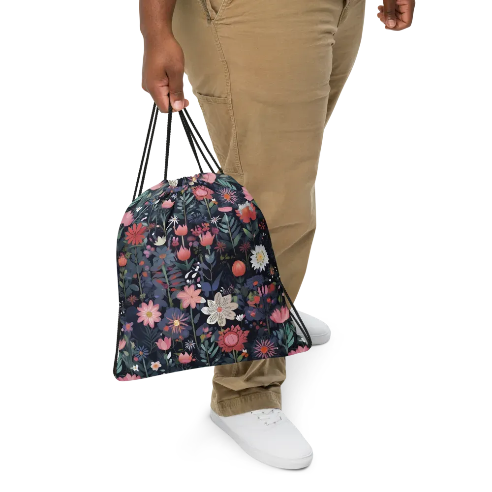 Twilight Bloom on Drawstring Bag — Front