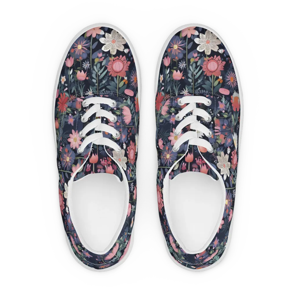 Twilight Bloom on Men's Lace-Up Canvas Shoes — Front