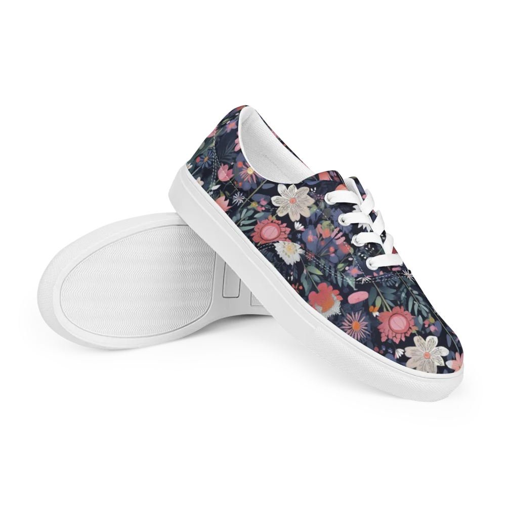 Twilight Bloom on Men's Lace-Up Canvas Shoes — Right Front
